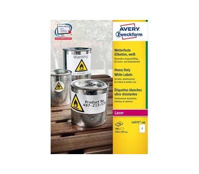 Etichetta in poliestere L4775 - permanente - 210 x 297 mm - 1 etic. per foglio - bianco - conf. 100 fogli A4 - Avery - L4775-100 - 4004182060995 - DMwebShop