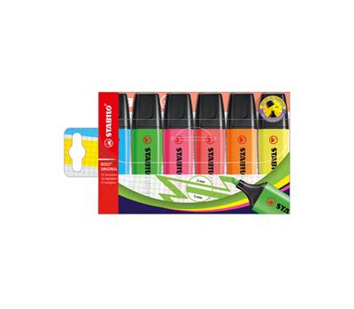 Evidenziatore Boss Original - punta a scalpello - tratto 2 - 5 mm - colori assortiti - busta 6 pezzi - Stabilo - 70/6 - 4006381215701 - DMwebShop