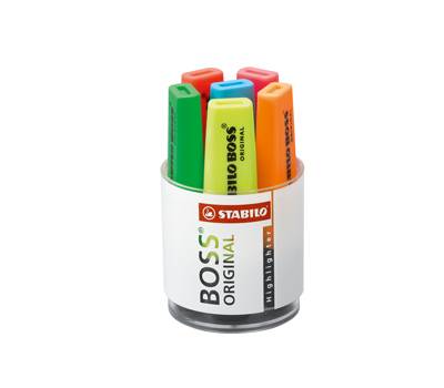 Evidenziatore Boss Original - punta a scalpello - tratto 2 - 5 mm - colori assortiti - cilindro 6 pezzi - Stabilo - 7006 - 4006381214575 - DMwebShop Evidenziatore Boss Original - punta a scalpello - tratto 2 - 5 mm - colori assortiti - cilindro 6 pezzi - Stabilo - 7006 - 4006381214575 - DMwebShop