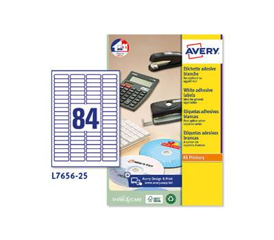 Etichette adesive L7656 - bianche - A4 - 46 x 11,1 mm - 84 etichette per foglio - inkjet-laser - conf. 25 fogli - Avery - L7656-25 - 5014702005435 - DMwebShop