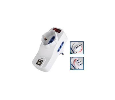 Adattatore rotante con interruttore 2 prese bipasso 2P+T 10-16A + 1 presa Schuko + 2 prese USB - Mkc - 492518058 - 8006012290103 - DMwebShop