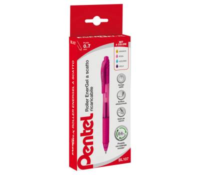 Roller a scatto Energel x BL 107 - punta 0,7 mm - astuccio 4 colori assortiti - Pentel - 0100786 - 8006935007864 - DMwebShop