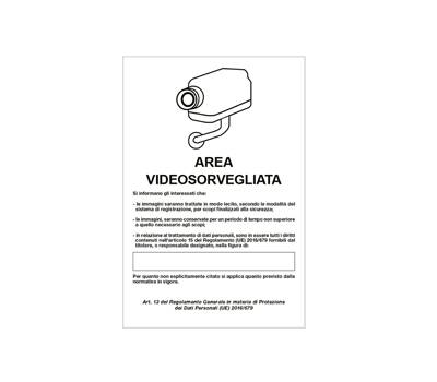 Cartello segnalatore 20 x 30 cm AREA VIDEOSORVEGLIATA CON REGISTRAZIONE alluminio - 4855