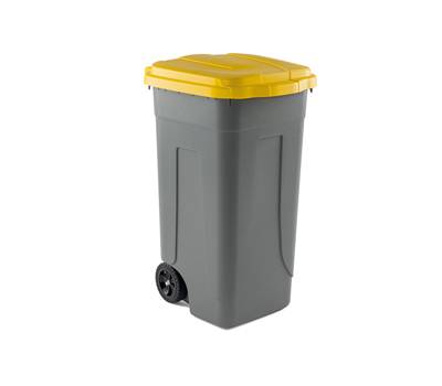 Bidone mobile - con chiusura a clip - 49 x 54 x 85 cm - 100 lt - grigio/giallo - Mobil Plastic - 100/GRC-GIA - 8004331001011 - DMwebShop