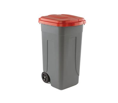 Bidone mobile - con chiusura a clip - 49 x 54 x 85 cm - 100 lt - grigio-rosso - Mobil Plastic - 100/GRC-ROB - 8004331001028 - DMwebShop