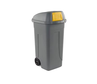 Bidone mobile Push - con coperchio - 49 x 54 x 95 cm - 100 lt - grigio-giallo - Mobil Plastic - 100P/GRC-GIA - 8004331001059 - DMwebShop