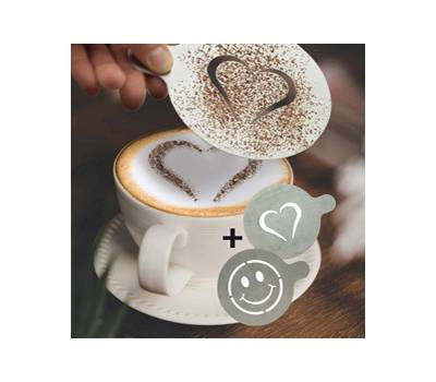 Stencil per caffe' - 10 x 12,4 x 0,1 cm - forma cuore e smile - set 2 pezzi - Securit - STN-SS-CO - 8719075283332 - DMwebShop
