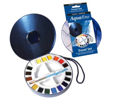 Acquerelli Aquafine - Godet - colori assortiti - scatola in metallo 18 acquerelli + pennello + 2 tavolozze - Daler Rowney - D131900030 - 5011386090511 - DMwebShop