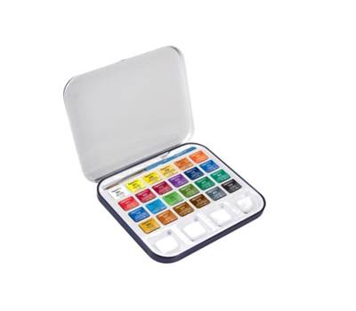 Acquerelli Aquafine - colori assortiti - scatola metallo 24 acquerelli + pennello + tavolozza - Daler Rowney - D131900924 - 5011386094281 - DMwebShop