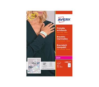 Braccialetti identificativi stampabili - bianco - 5 fogli - 10 et/fg - A4 - Avery - L4000-5 - 5014702134340 - DMwebShop