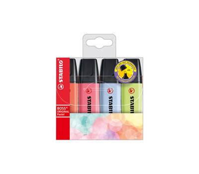 Evidenziatori Boss Pastel - punta a scalpello - tratto 2 - 5 mm - colori assortiti - astuccio 4 pezzi - Stabilo - 70/4-3 - 4006381558174 - DMwebShop