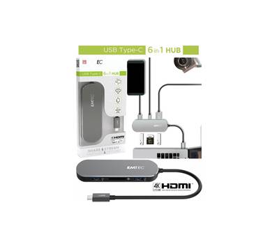 Hub 6-in-1 Multimedia Type-C T650C - Emtec - ECHUBT650C - 3126170164193 - DMwebShop