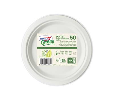 Piatto piano monouso rotondo diametro 22 cm cellulosa bianco Green - 24479
