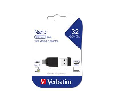 Memoria USB 2.0 - 32 Gb - store 'n' stay nano + otaglia Micro usb adapter - Verbatim - 49822 - 23942498223 - DMwebShop
