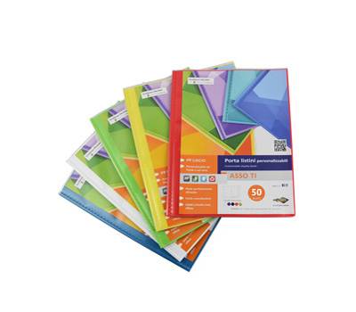 Portalistini personalizzabili Asso TI - 50 buste - 22 x 30 cm - colori assortiti - conf. 10 pezzi - Sei Rota - 57225090 - 8004972028323 - DMwebShop