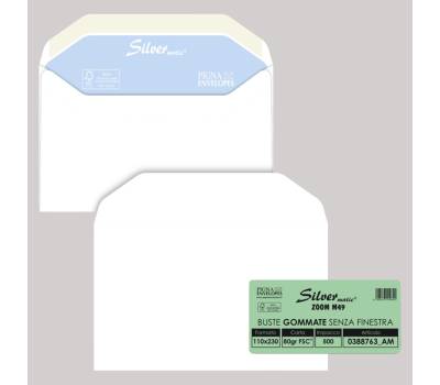 Busta Silver Matic FSC - senza finestra - gommata - 11 x 23 cm - 80 gr - bianco - conf. 500 pezzi - Pigna - 0388763AM - 8006873109842 - DMwebShop