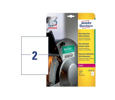 Etichette in polietilene per protezione e sicurezza - 210 x 148 mm - bianche - laser - 10 fogli - 2 etichette per foglio - Avery - L7916-10 - 4004182068038 - DMwebShop