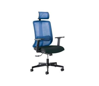 Poltrona semidirezionale Vertigo VRAPG con braccioli regolabili e poggiatesta nero blu - 7767