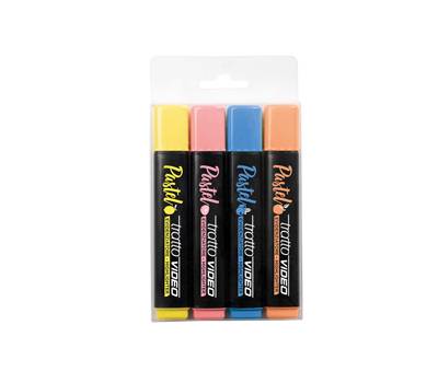 Evidenziatore Video Pastel - punta a scalpello - da 1 - 5 mm - colori assortiti - astuccio 4 pezzi - Tratto - 835800 - 8000825024412 - DMwebShop