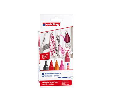 Marcatori per tessuto 4500 - punta tonda 2 - 3 mm - colori assortiti caldi - astuccio 5 pezzi - Edding - E-4500/5S-999 - 4057305013101 - DMwebShop