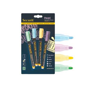 Marcatore a gesso liquido - punta fine da 1 - 2 mm - colori assortiti pastello - blister 4 pezzi - Securit - BL-SMA100-V4-PAS - 8719075287767 - DMwebShop
