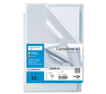Cartelline a L Capri 61 PVC liscio - 21 x 29,7 cm - trasparente - conf. 25 pezzi - Sei Rota - 26006102 - 8004972000206 - DMwebShop