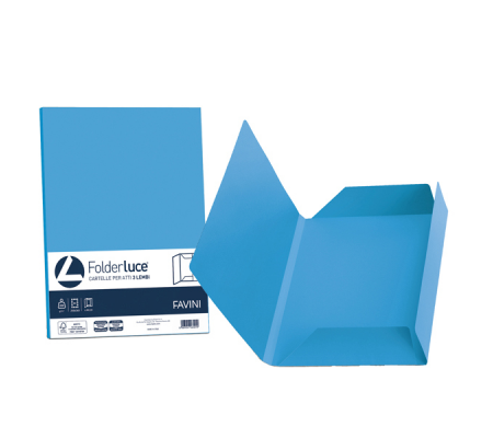 Cartelline 3 lembi Luce - 200 gr - 24,5 x 34,5 cm - azzurro - conf. 25 pezzi - Favini A50G434