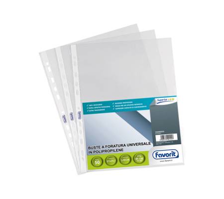 Buste forate Special PP Superior liscio - 21 x 29,7 cm - trasparente - conf. 50 pezzi - Favorit - 100460025 - 8006779001257 - DMwebShop