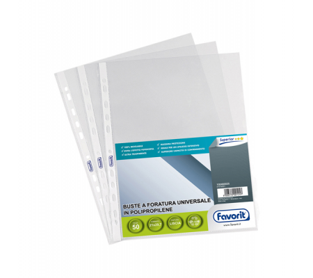 Buste forate Special PP Superior liscio - 21 x 29,7 cm - trasparente - conf. 50 pezzi - Favorit 100460025