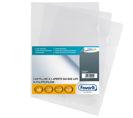 Cartelline a L Pratic Linear PPL buccia - 22 x 30 cm - trasparente - conf. 50 pezzi - Favorit 100460001