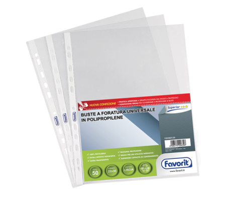 Buste forate Special PP - Superior - liscia - 22 x 30 cm - trasparente - conf. 50 pezzi - Favorit 100460120