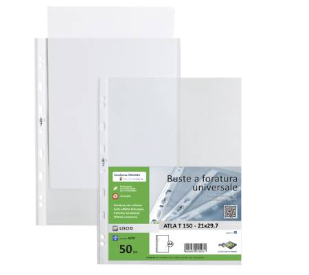 Buste forate Atla T - pesante liscio - 21 x 29,7 cm - trasparente - conf. 50 pezzi - Sei Rota - 662120 - 8004972018393 - DMwebShop