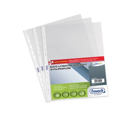 Buste forate Special Linear PP trasparenti 22x30 cm lisce confezione 50 pezzi Favorit 100460039 - 3202