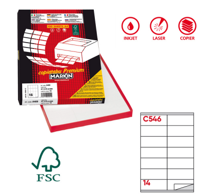 Etichetta adesiva C546 - permanente - 105 x 40 mm - 14 etichette per foglio - bianco - scatola 100 fogli A4 - Markin - 210C546 - 8007047026286 - DMwebShop