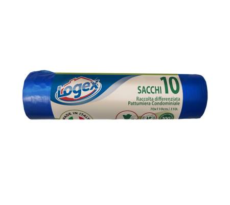 Sacchi per immondizia - 70x110 cm - 120 lt - 16 micron - blu - rotolo da 10 sacchetti - Logex Professional - 2006LXB01 - 8003350531400 - DMwebShop