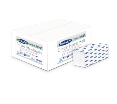 Asciugamani piegati a C Comfort - 2 veli - goffratura micro - 18 gr - 23 x 31 cm - bianco - conf. 20 pezzi - da 153 pezzi - Bulkysoft - 85560.E10 - 8018426855601 - DMwebShop