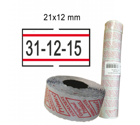 Rotolo da 1000 etichette per Smart - 21 x 12 mm - adesivo permanente - bianco con righe rosse - Pack 10 rotoli - Printex - 2112rbp6st - 8034049914600 - DMwebShop