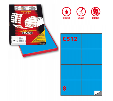 Etichetta adesiva C512 - permanente - 105 x 74,25 mm - 8 etichette per foglio - blu - scatola 100 fogli A4 - Markin - X210C512BL - 8007047024060 - DMwebShop