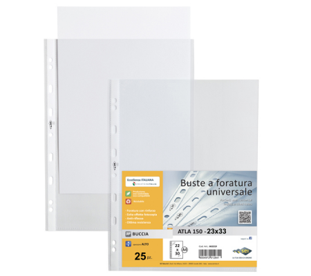 Buste forate Atla - pesante buccia - 23 x 33 cm - trasparente - conf. 25 pezzi - Sei Rota 662315