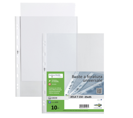 Buste forate Atla T - pesante liscio - 25 x 35 cm - trasparente - conf. 10 pezzi - Sei Rota 662515
