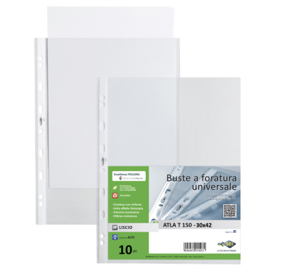 Buste forate Atla T - pesante liscio - 30 x 42 cm (libro) - trasparente - conf. 10 pezzi - Sei Rota 663015