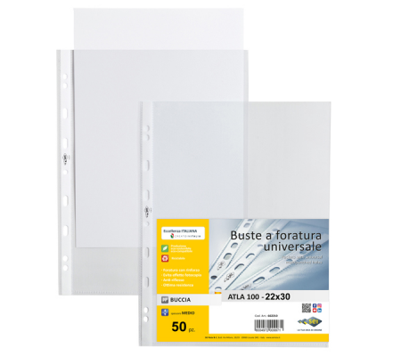Buste forate Atla - medium buccia - 22 x 30 cm - trasparente - conf. 50 pezzi - Sei Rota 662212