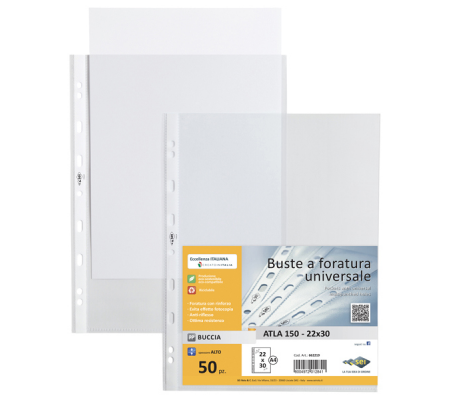 Buste forate Atla - pesante buccia - 22 x 30 cm - trasparente - conf. 50 pezzi - Sei Rota 662219