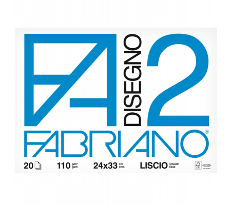 Blocco F2 - 24 x 33 cm - 20 fogli - 110 gr - liscio - 4 angoli - Fabriano 06200516
