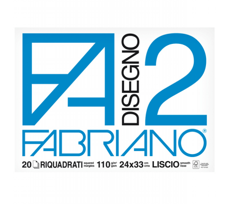 Blocco F2 - 24 x 33 cm - 20 fogli - 110 gr - liscio - squadrato - 4 angoli - Fabriano 06201516