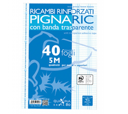 Ricambi forati rinforzati - A4 - quadretto 5 mm - 40 fogli - 80 gr - Pigna 02194595M