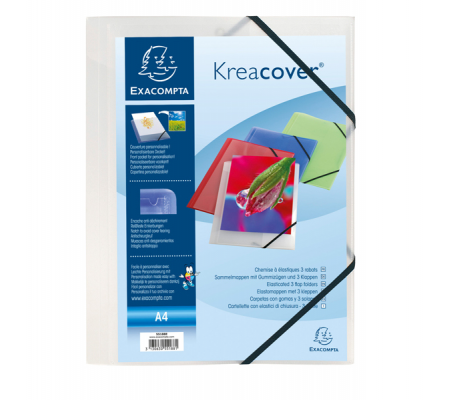 Cartella personalizzabile Kreacover - con elastico - PP - 24 x 32 cm - bianco trasparente - Exacompta - 55188E - 3130630551881 - DMwebShop