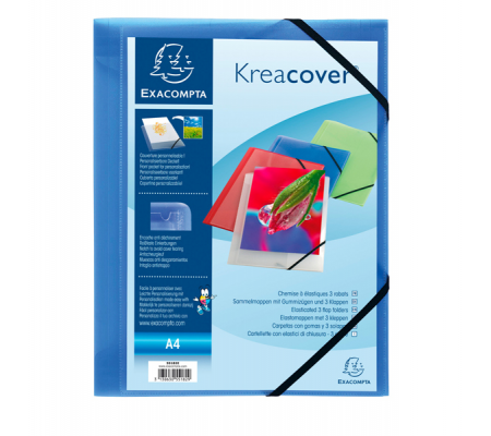 Cartella personalizzabile Kreacover - con elastico - PP - 24 x 32 cm - blu trasparente - Exacompta - 55182E - 3130630551829 - DMwebShop