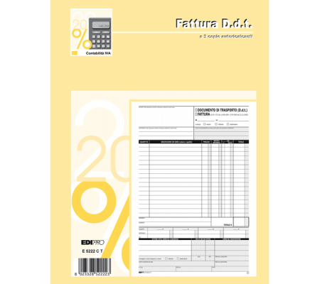 Blocco DDT-fattura - 3 copie autoricalcanti - 29,7 x 22 cm - 33 fogli - Edipro E5222CT