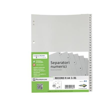 Separatore numerico 1/31 Record R - PPL - 21 x 29,7 cm - A4 - grigio - Sei Rota - 581301 - 8004972270357 - DMwebShop